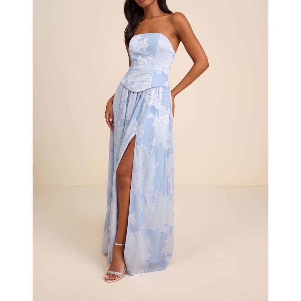 NWT Lulus Alanis Light Blue Floral Burnout Lace-Up Maxi Dress XL
